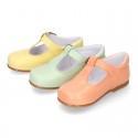 Nappa leather T-Strap shoes with buckle fastening in FASHION colors.