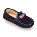 NEW suede leather Moccasin shoes with stirrup detail for little boys.