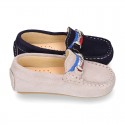 NEW suede leather Moccasin shoes with stirrup detail for little boys.