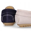 NEW suede leather Moccasin shoes with stirrup detail for little boys.