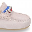 NEW suede leather Moccasin shoes with stirrup detail for little boys.