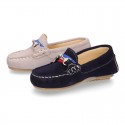 NEW suede leather Moccasin shoes with stirrup detail for little boys.