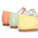 Nappa leather Little T-Strap OKAA Mary Jane shoes with perforated design in seasonal colors.