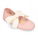 POLKA DOTS cotton canvas little Mary Jane shoes angel style with bow.