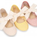 POLKA DOTS cotton canvas little Mary Jane shoes angel style with bow.