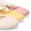 POLKA DOTS cotton canvas little Mary Jane shoes angel style with bow.