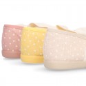 POLKA DOTS cotton canvas little Mary Jane shoes angel style with bow.