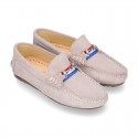 NEW suede leather Moccasin shoes with stirrup and flag details for toddler boys.