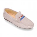 NEW suede leather Moccasin shoes with stirrup and flag details for toddler boys.