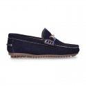 NEW suede leather Moccasin shoes with stirrup and flag details for toddler boys.