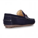 NEW suede leather Moccasin shoes with stirrup and flag details for toddler boys.