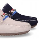 NEW suede leather Moccasin shoes with stirrup and flag details for toddler boys.