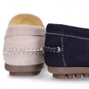 NEW suede leather Moccasin shoes with stirrup and flag details for toddler boys.