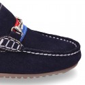 NEW suede leather Moccasin shoes with stirrup and flag details for toddler boys.