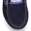 NEW suede leather Moccasin shoes with stirrup and flag details for toddler boys.