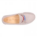 NEW suede leather Moccasin shoes with stirrup and flag details for toddler boys.