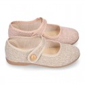 LINEN canvas little Mary Jane shoes with hook and loop strap.