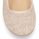 LINEN canvas little Mary Jane shoes with hook and loop strap.