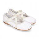 METALLIC SOFT SUEDE leather Ballet flat shoes dancer style with square toe cap.