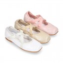 METALLIC SOFT SUEDE leather Ballet flat shoes dancer style with square toe cap.