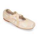 METALLIC SOFT SUEDE leather Ballet flat shoes dancer style with square toe cap.