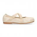 METALLIC SOFT SUEDE leather Ballet flat shoes dancer style with square toe cap.