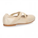 METALLIC SOFT SUEDE leather Ballet flat shoes dancer style with square toe cap.