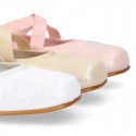 METALLIC SOFT SUEDE leather Ballet flat shoes dancer style with square toe cap.