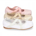 METALLIC SOFT SUEDE leather Ballet flat shoes dancer style with square toe cap.