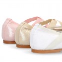 METALLIC SOFT SUEDE leather Ballet flat shoes dancer style with square toe cap.