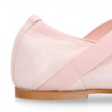 METALLIC SOFT SUEDE leather Ballet flat shoes dancer style with square toe cap.