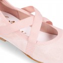 METALLIC SOFT SUEDE leather Ballet flat shoes dancer style with square toe cap.