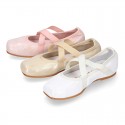 METALLIC SOFT SUEDE leather Ballet flat shoes dancer style with square toe cap.