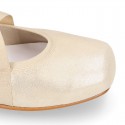 METALLIC SOFT SUEDE leather Ballet flat shoes dancer style with square toe cap.