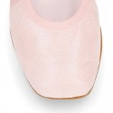 METALLIC SOFT SUEDE leather Ballet flat shoes dancer style with square toe cap.