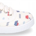 Cotton canvas Bamba type shoes with shoelaces and BOATS design.