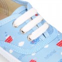 Cotton canvas Bamba type shoes with shoelaces and BOATS design.