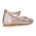 Soft suede leather little girl Mary Janes GILDA style in nude metal color.