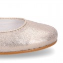 Soft suede leather little girl Mary Janes GILDA style in nude metal color.