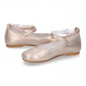 Soft suede leather little girl Mary Janes GILDA style in nude metal color.