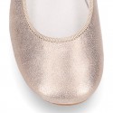 Soft suede leather little girl Mary Janes GILDA style in nude metal color.