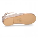 Soft suede leather little girl Mary Janes GILDA style in nude metal color.