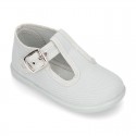 Cotton Canvas Pepito or T-strap shoes with buckle fastening for little kids.