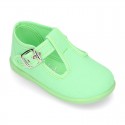 Cotton Canvas Pepito or T-strap shoes with buckle fastening for little kids.