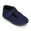 Cotton Canvas Pepito or T-strap shoes with buckle fastening for little kids.