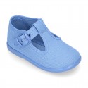 Cotton Canvas Pepito or T-strap shoes with buckle fastening for little kids.