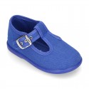 Cotton Canvas Pepito or T-strap shoes with buckle fastening for little kids.