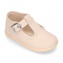 Cotton Canvas Pepito or T-strap shoes with buckle fastening for little kids.