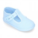 Cotton Canvas Pepito or T-strap shoes with buckle fastening for little kids.