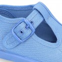 Cotton Canvas Pepito or T-strap shoes with buckle fastening for little kids.